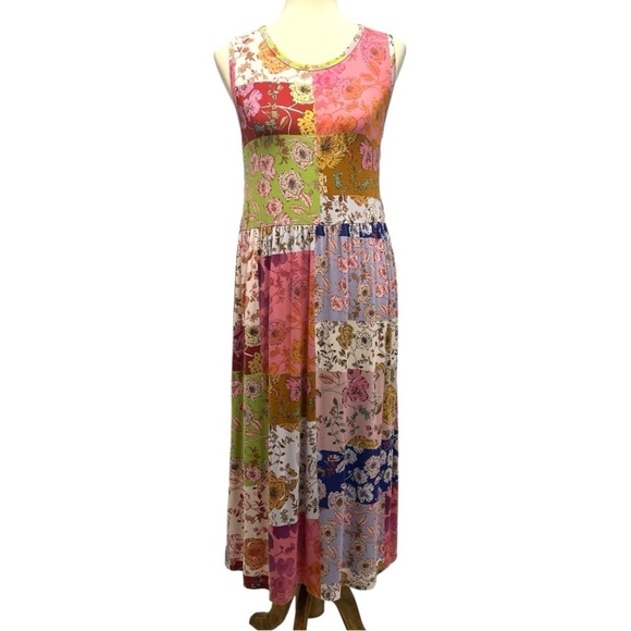 Johnny Was Cosmo Easy Fit Tea Length Patchwork Bamboo Midi Dress Women Large - Picture 6 of 16